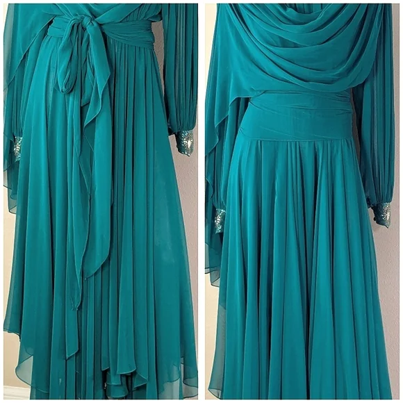 ViNTage Chiffon Fairy Whimsical "Mother of Bride" Evening Wedding Fluid Dress - Picture 6 of 16